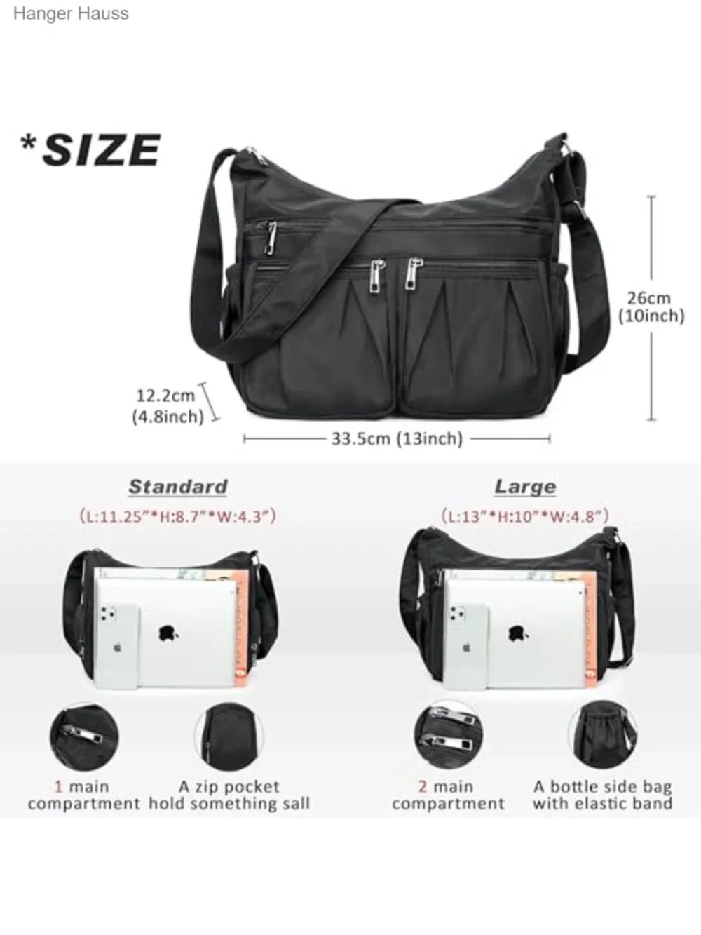 Lightweight Waterproof Nylon Crossbody Purse with RFID Zipper Pocket and